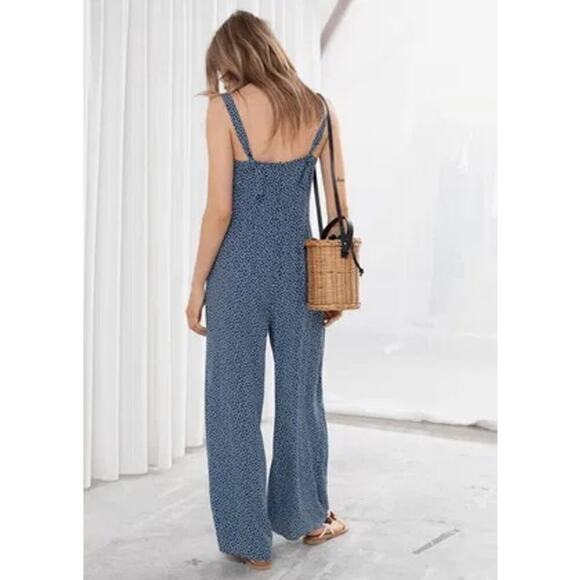 & OTHER STORIES Women's Blue & White Floral Print Relaxed Jumpsuit Size 8 - Picture 2 of 11
